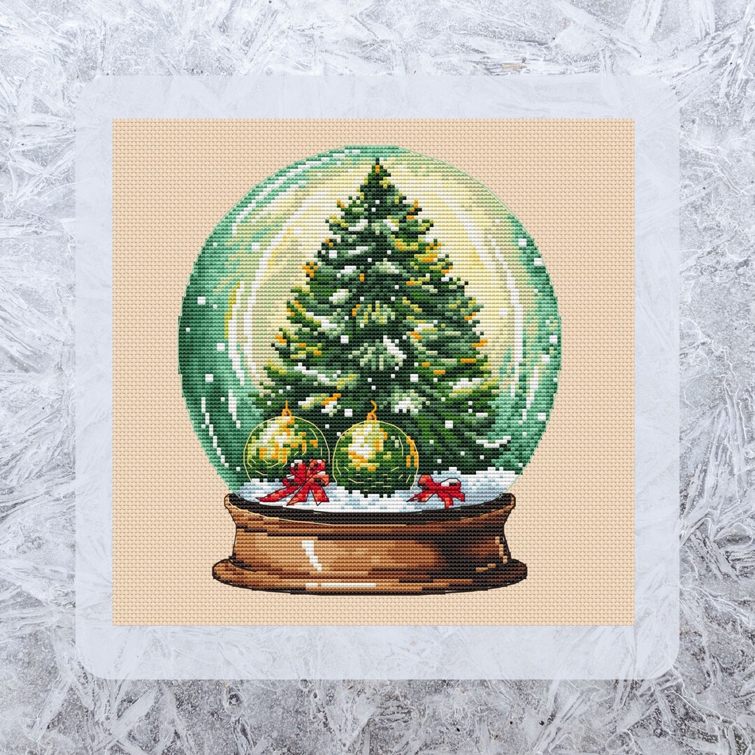 Christmas Tree Cross Stitch Pattern, Winter Snow Globe Embroidery ...