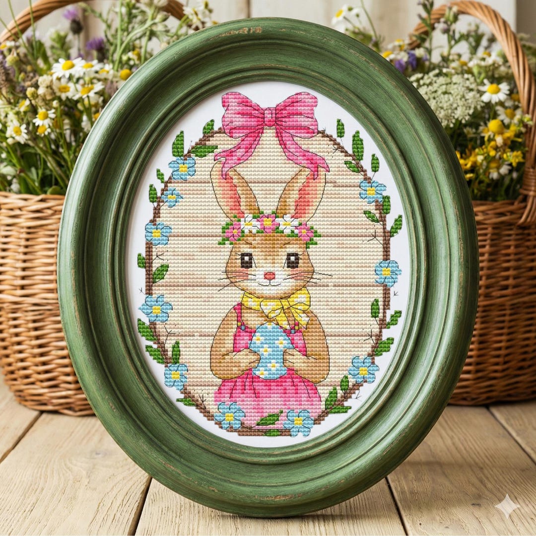 Easter Bunny Girl With Painted Egg Cross Stitch Pattern, Vintage Easter ...