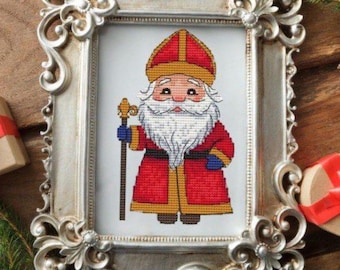 Patrón de punto de cruz de San Nicolás, diseño navideño de punto de cruz