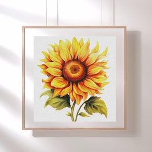 Sunflower cross stitch pattern, yellow flowers counted cross stitch, botanical wall art design, floral x-stitch, wildflower needlework pdf