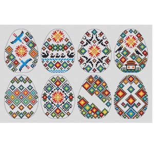 Easter painted eggs x-stitch, Easter eggs Ukrainian style cross stitch chart, Easter gift PDF digital file