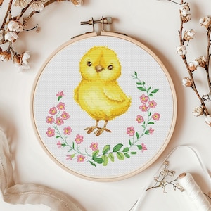 PDF Easter chicken counted cross stitch digital patterns, Embroidery pattern for Easter tablecloth