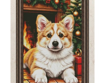 Modèle de point de croix corgi de Noël