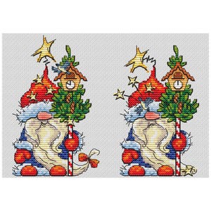 Weihnachtswichtel Kreuzstichmuster, Weihnachtswichtel PDF Stickvorlage, Weihnachtspostkarte Kreuzstichmuster