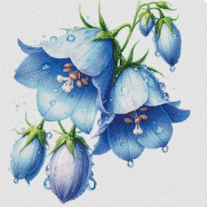 Bluebell flowers cross stitch pattern, Blue wildflower x-stitch design, Floral PDF  file, summer flowers modern cross stitch