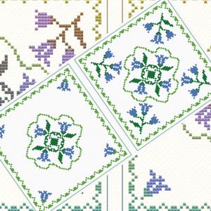 Biscornu cross stitch pattern, Campanula easy design, flowers simple sampler x-stitch