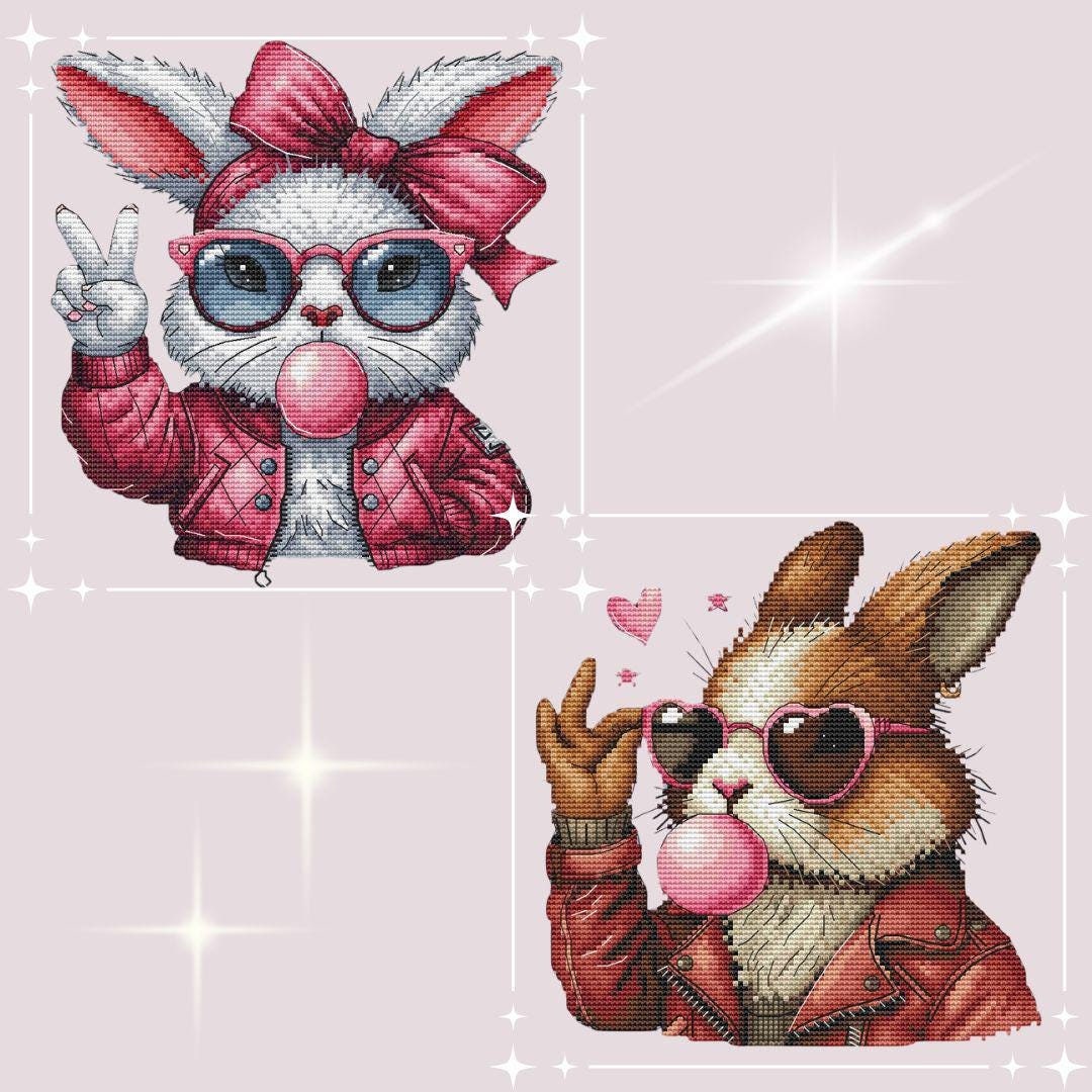 Bunny Girl & Rabbit Boy Cross Stitch Pattern, Trendy Fashion