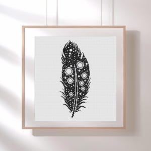 Feather Cross Stitch Pattern for Beginners, monochrome pattern for beginners, black and white, digital PDF pattern