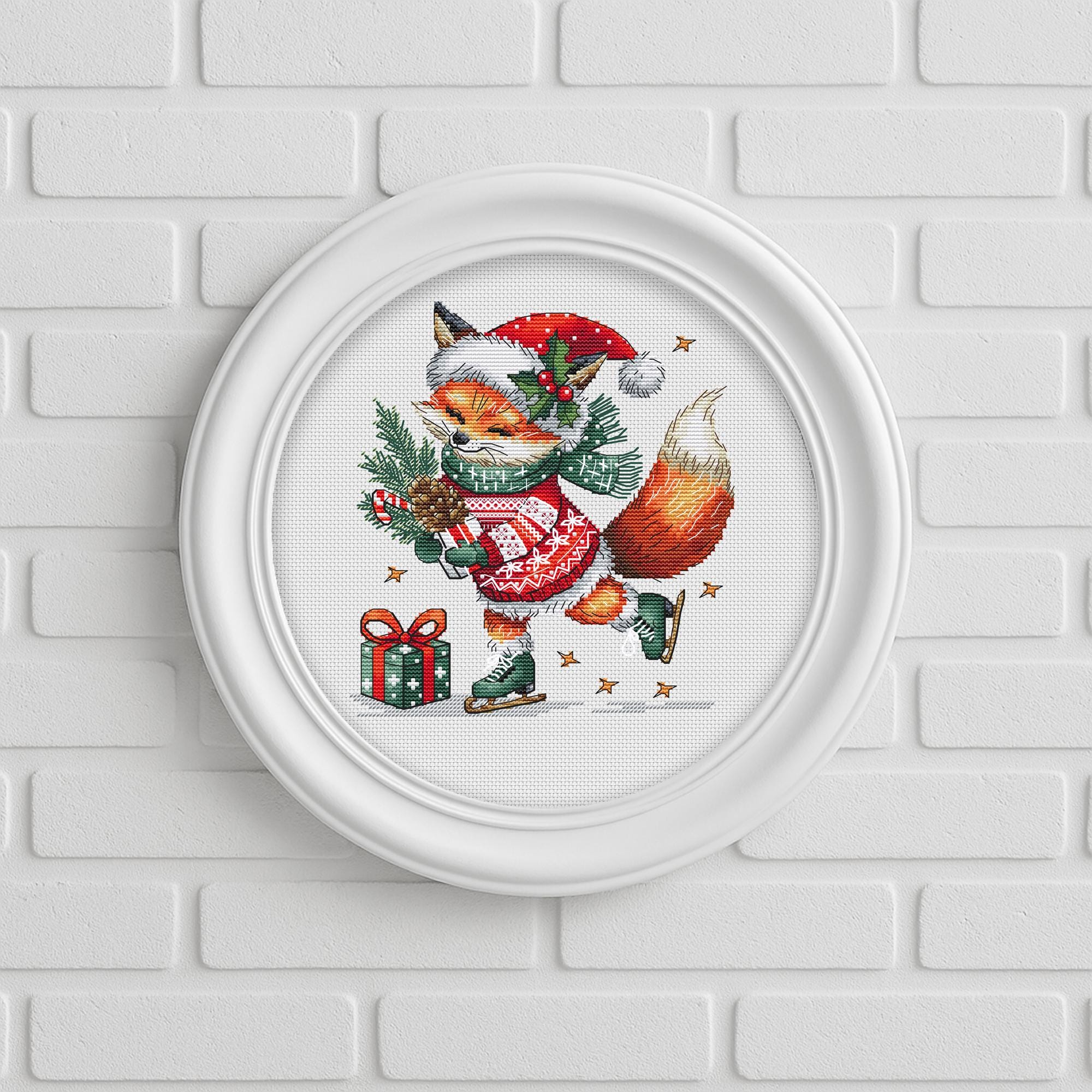 Christmas Fox With Gifts Cross Stitch Pattern, Ice Skater X-stitch
