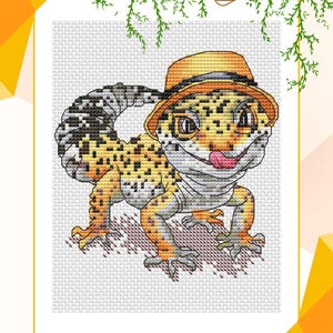 Eublepharis cross stitch pattern, small reptile x-stitch, exotic pet design