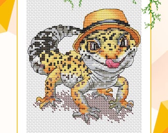 Eublepharis cross stitch pattern, small reptile x-stitch, exotic pet design