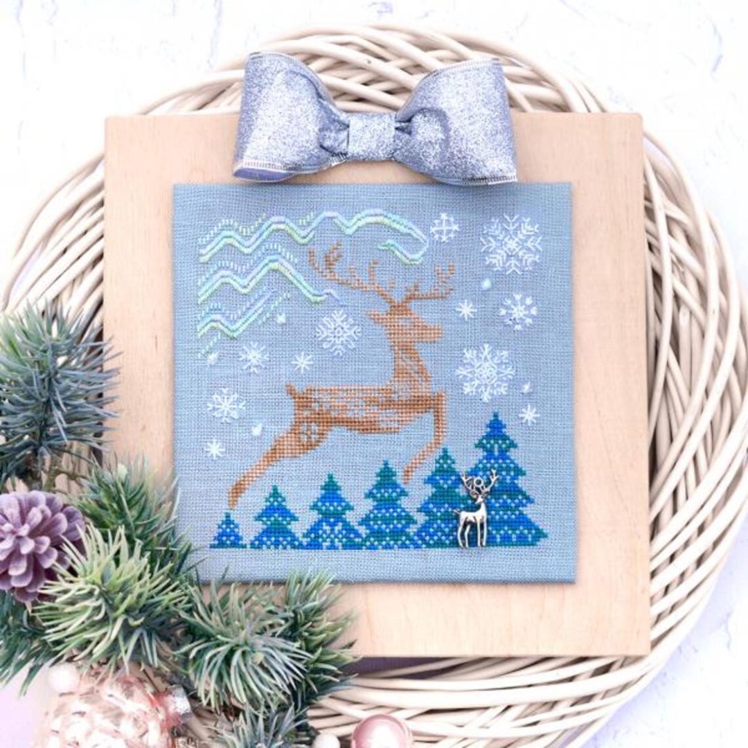 Winter Reindeer Cross Stitch Pattern, Northern Lights Deer Needlepoint ...