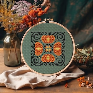 Pumpkin cross stitch pattern, Thanksgiving sampler autumn PDF digital pattern