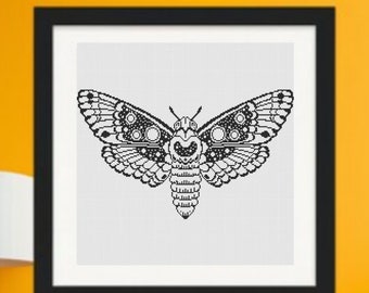 Night Moth, Butterfly Cross Stitch Pattern for Beginners , monochrome pattern for beginners, black and white, digital PDF pattern