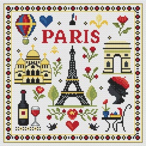 Paris sampler, travel cross stitch, Eifel tower x-stitch