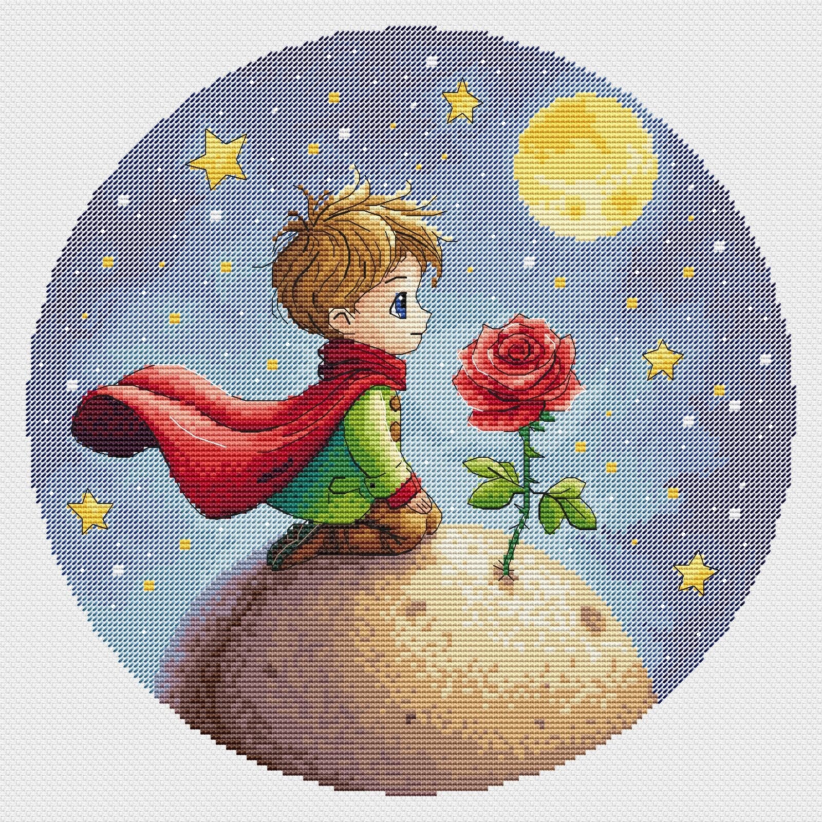 Llittle Prince and the Rose Cross Stitch Pattern, Boy on a Small
