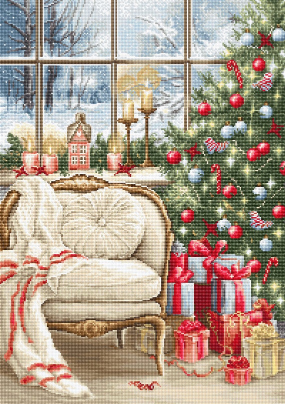 Christmas Interior Tapestry Stitch Set, Xmas Embroidery Home Decor,  Embroidered Wall Art, Craft DIY Kit for Adults 