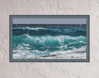 Sea breeze cross-stitch pattern, ocean waves x-stitch design, nautical landscape stitching PDF digital file