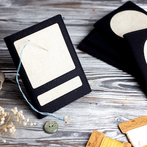 DIY stitching kit for making embroidered passport holder, Faux leather passport cover with cross stitch blank