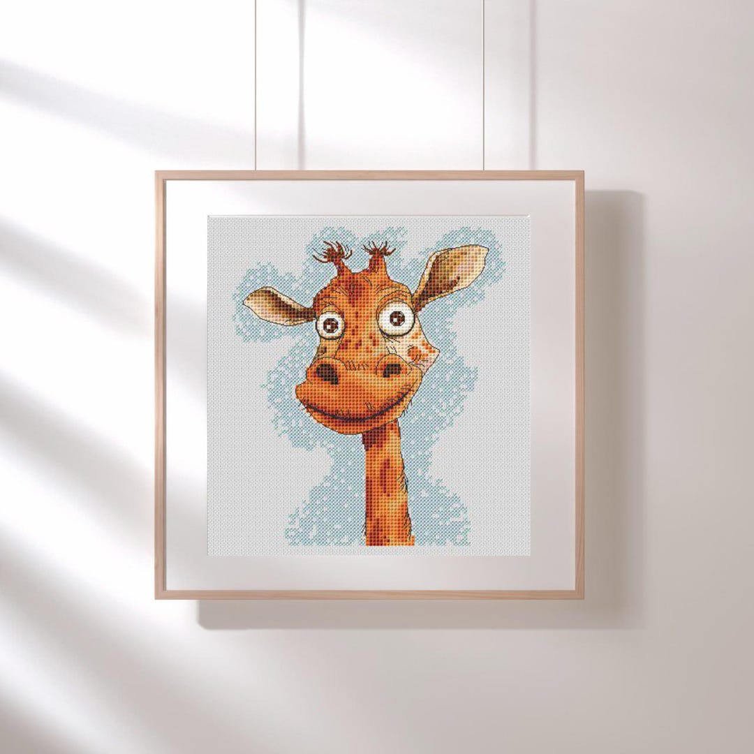 キリンのクロスステッチパターン、面白い動物のクロスステッチ