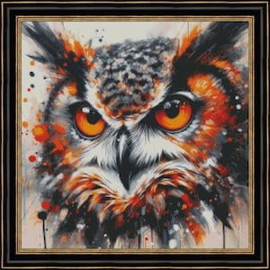 Owl cross stitch pattern, forest bird x-stitch design, Owl night bird pattern, night Predatory bird DIY wall decor, gift for hunter PDF file