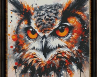 Owl cross stitch pattern, forest bird x-stitch design, Owl night bird pattern, night Predatory bird DIY wall decor, gift for hunter PDF file