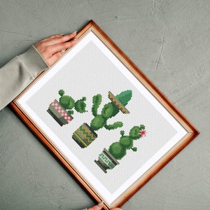 Kaktus Kreuzstichmuster, Einfaches Kreuzstichmuster, Digitales Kaktusmuster, Botanische Stickerei