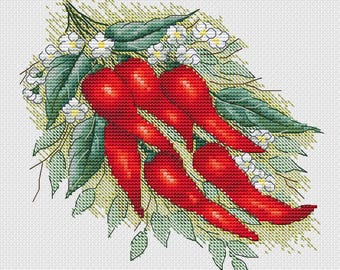 赤唐辛子のクロスステッチパターン、野菜のクロスステッチ - Etsy 日本