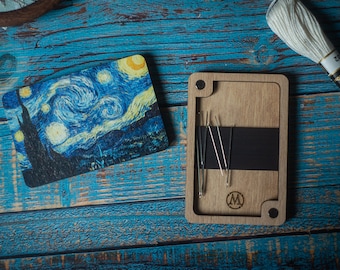 Noche de Van Gogh, estuche de madera para agujas, sujetador de agujas magnético para bordado, herramienta de almacenamiento para bordado, regalos de costura, regalo para el Día de la Madre