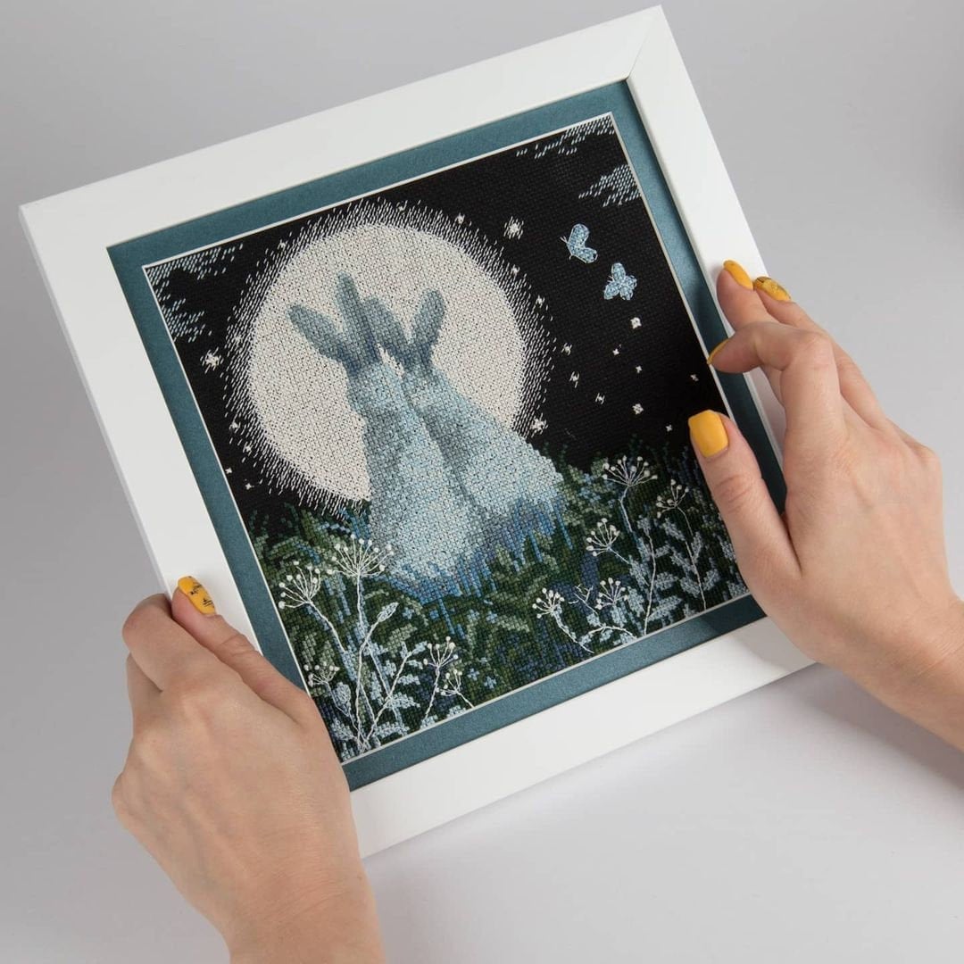 Moon Rabbits Cross-stitch DIY Kit, Glow in the Dark Wall Art, Animal ...