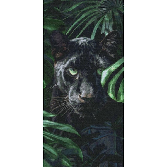 Black Panther Cross Stitch Pattern, Wild Animal X-stitch Design