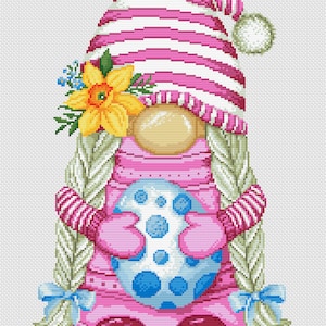 Set of 3 PDF gnomes digital cross stitch patterns, Easter embroidery design, Instant download spring stitching patterns