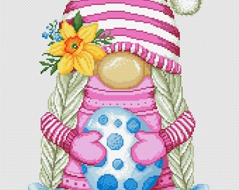 Set of 3 PDF gnomes digital cross stitch patterns, Easter embroidery design, Instant download spring stitching patterns
