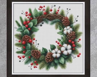 Christmas wreath cross stitch pattern