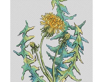 ＊タンポポ＊ページ タンポポの花に止まるマルハナバチのクロスステッチ パターン