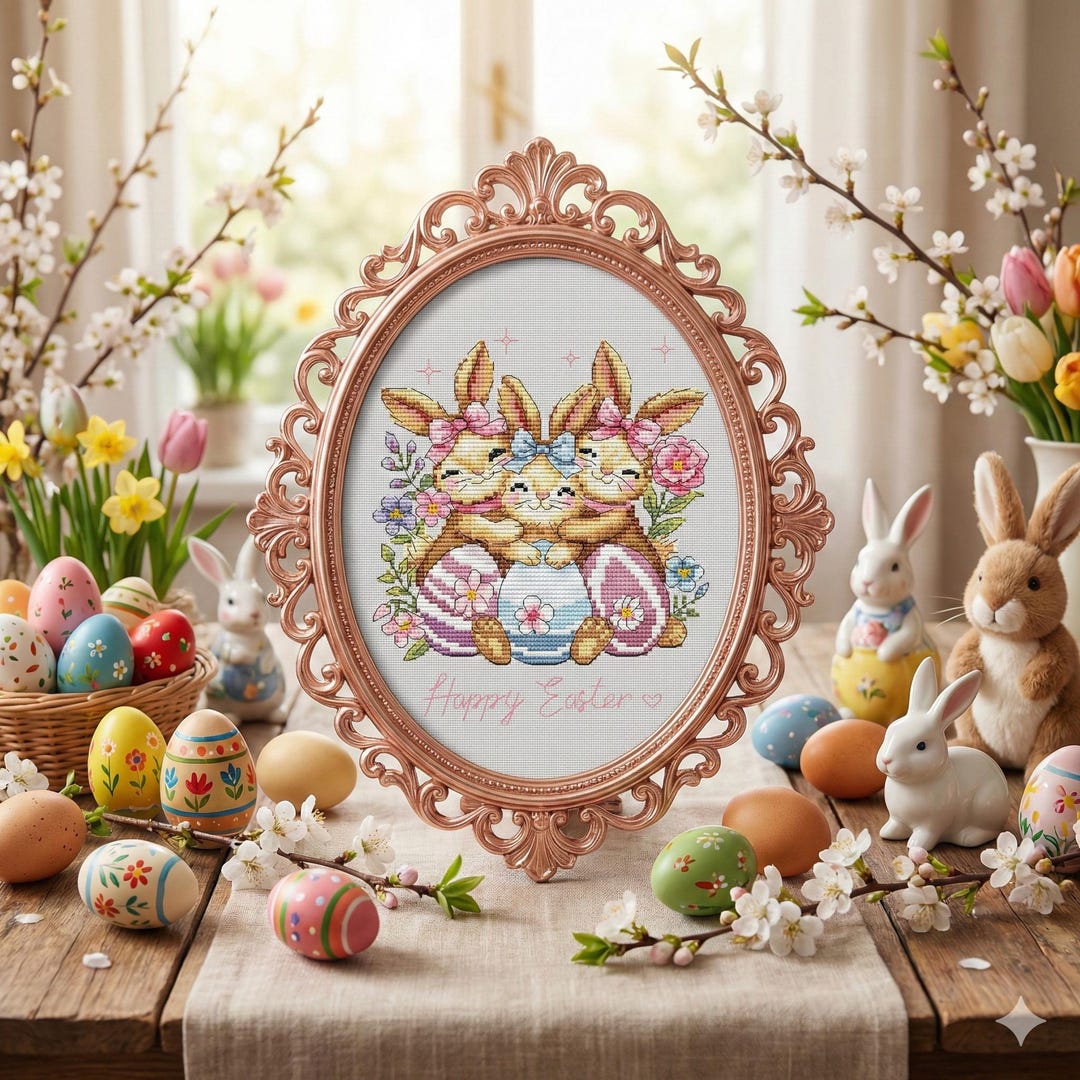 Easter Bunnies and Painted Eggs Cross Stitch Pattern - Etsy