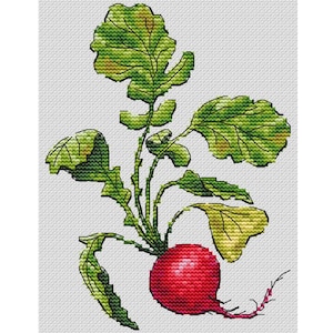 Radieschen Kreuzstichmuster, Frühlingsgemüse, Kreuzstich Stickmuster, Vegetarisches Essen PDF Datei, DIY Küche Wand Dekor
