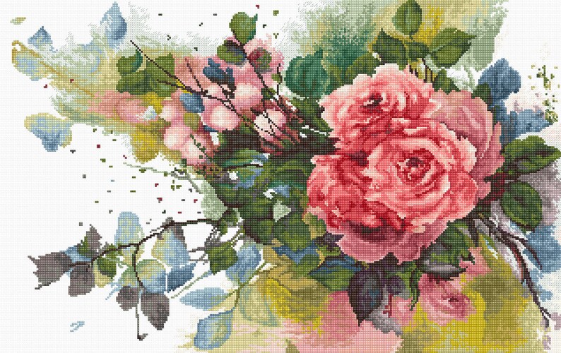 floral home decor embroidery set for adults Red roses counted cross-stitch DIY kit hand embroidered picture with garden flowers