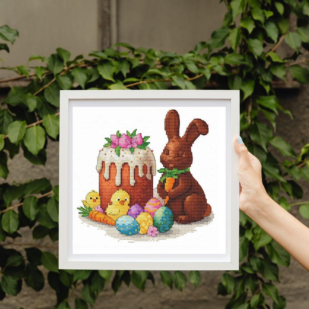 Easter Bunny, Cake & Painted Eggs Cross Stitch Pattern, Easter Rabbit X ...