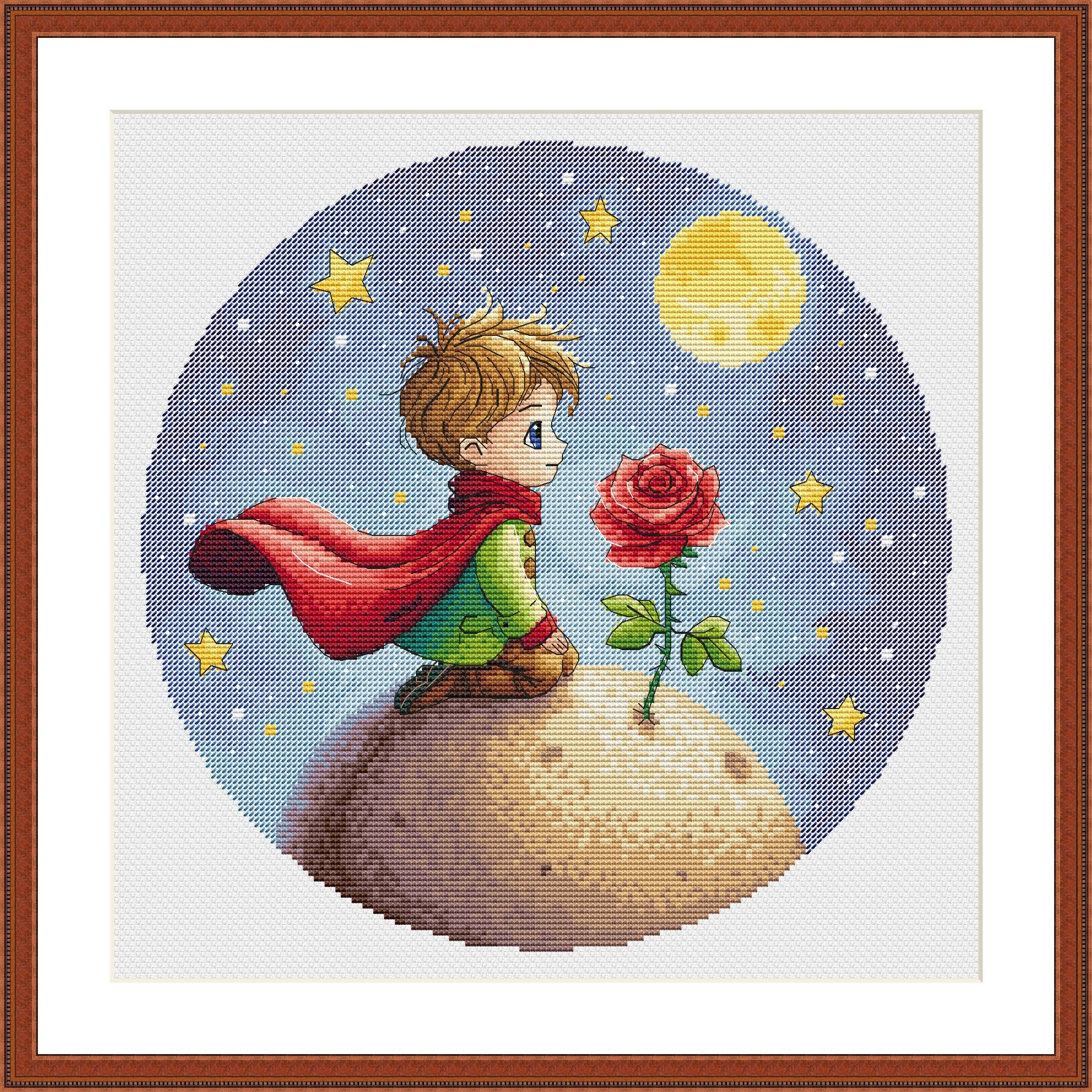 Llittle Prince and the Rose Cross Stitch Pattern, Boy on a Small