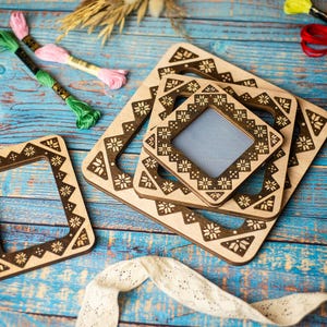 Magnetic Wooden Square Hoop, 5.5” Cross-Stitch Frame, Perforated Paper Embroidery Frame, Plastic Canvas hoop