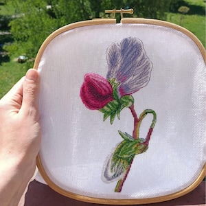 Kreuzstichvorlage süße Erbsenblüte, botanischer Kreuzstich, April Geburtsblume