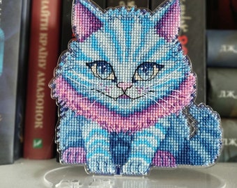 Cheshire cat cross-stitch pattern, Alice in wonderland embroidery design, counted cross stitch chart,
