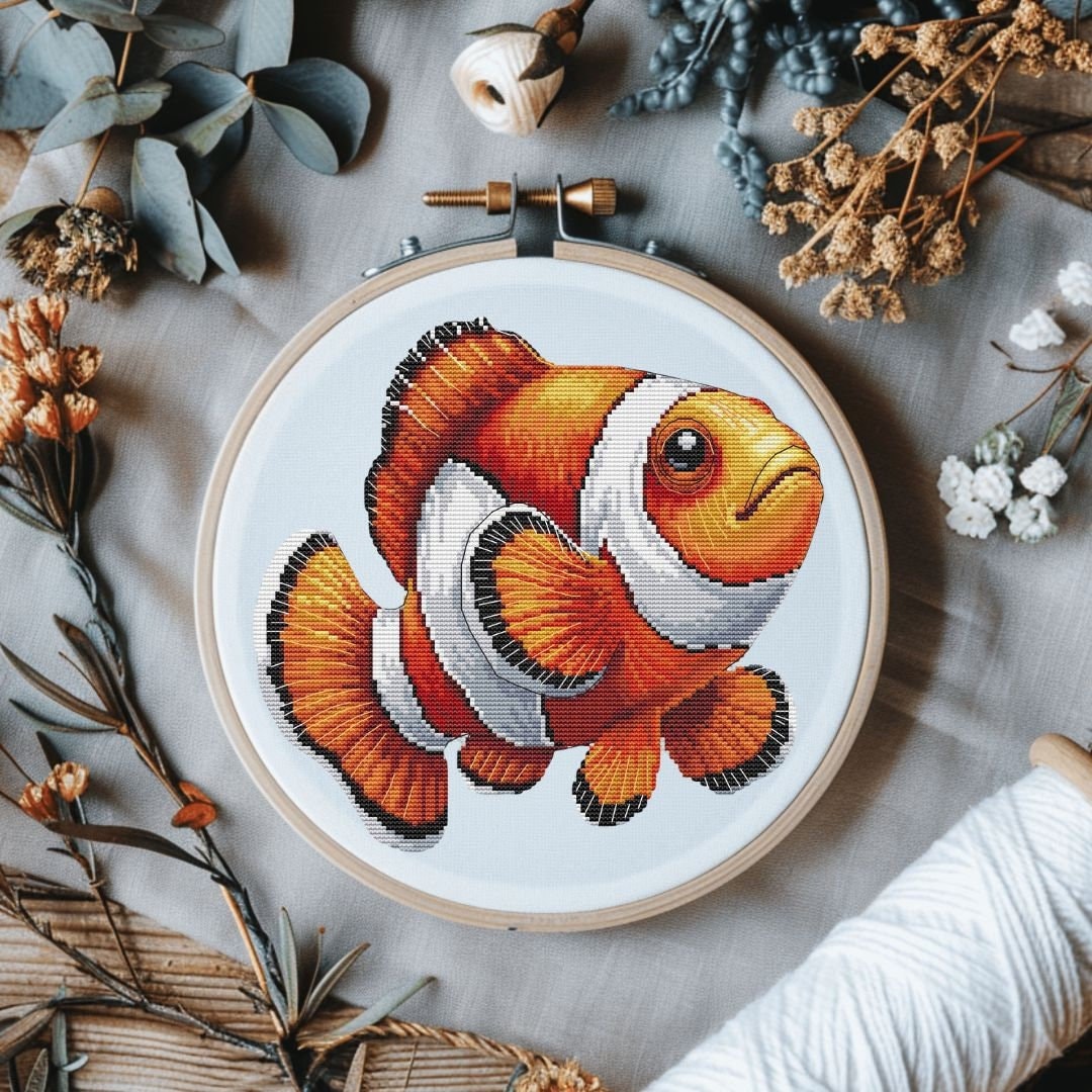 Clownfish Cross Stitch Pattern, Orange Sea Fish X-stitch Pdf Download ...