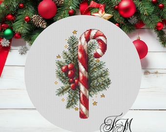 Christmas Candy Cane cross stitch pattern, Xmas sweets x-stitch