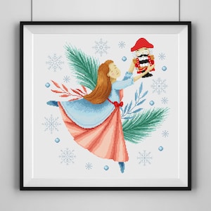 Clara Nutcracker cross stitch pattern, Girl with nutcracker Xmas cross stitch pattern