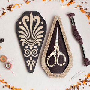 Embroidery scissors holder, Plywood scissors case, Modern cross stitch tools, Hand embroidery supplies, Craft organizer