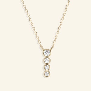 Vertical Diamond Bar Necklace, Dainty Solid Gold Diamond Necklace, Minimalist Jewelry, Simple Layered, Birthday Gift, Mothers Day Gift