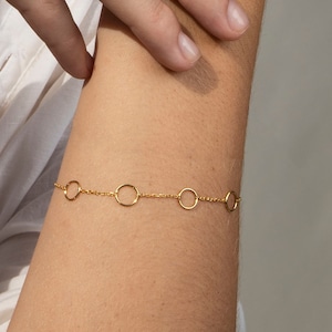 14k Solid Gold Circles Bracelet for Women Link Circles Bracelets Rings Circles Dainty 14k Solid Gold Bracelet Gift for Her image 2