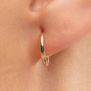 14k Solid Gold Classic Hoop Earrings, Thick Hoop Earrings, Non-Hollow Tube Hoop Earrings, Classic Real Gold Hoop Earrings, Unisex Earrings
